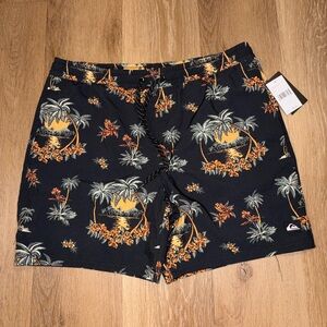 Quiksilver Men's Black and Orange Tropical Board Shorts
